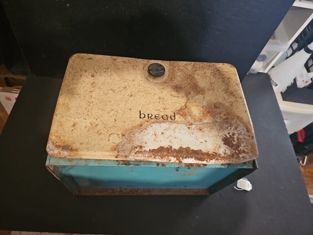 Vintage Metal Bread Box Antique Storage Tin Country HARVELL